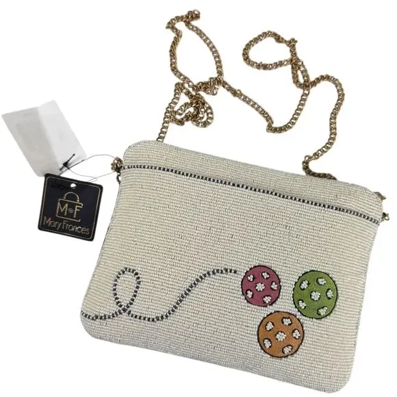 Mary Frances Pickle Ball Queen Crossbody Purse Bag Beaded Sparkle Crown NEW - Picture 2 of 12